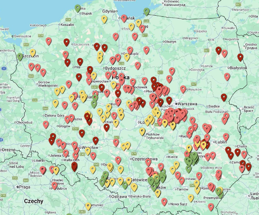 Gdzie największe przymrozki według mokrego termometru?